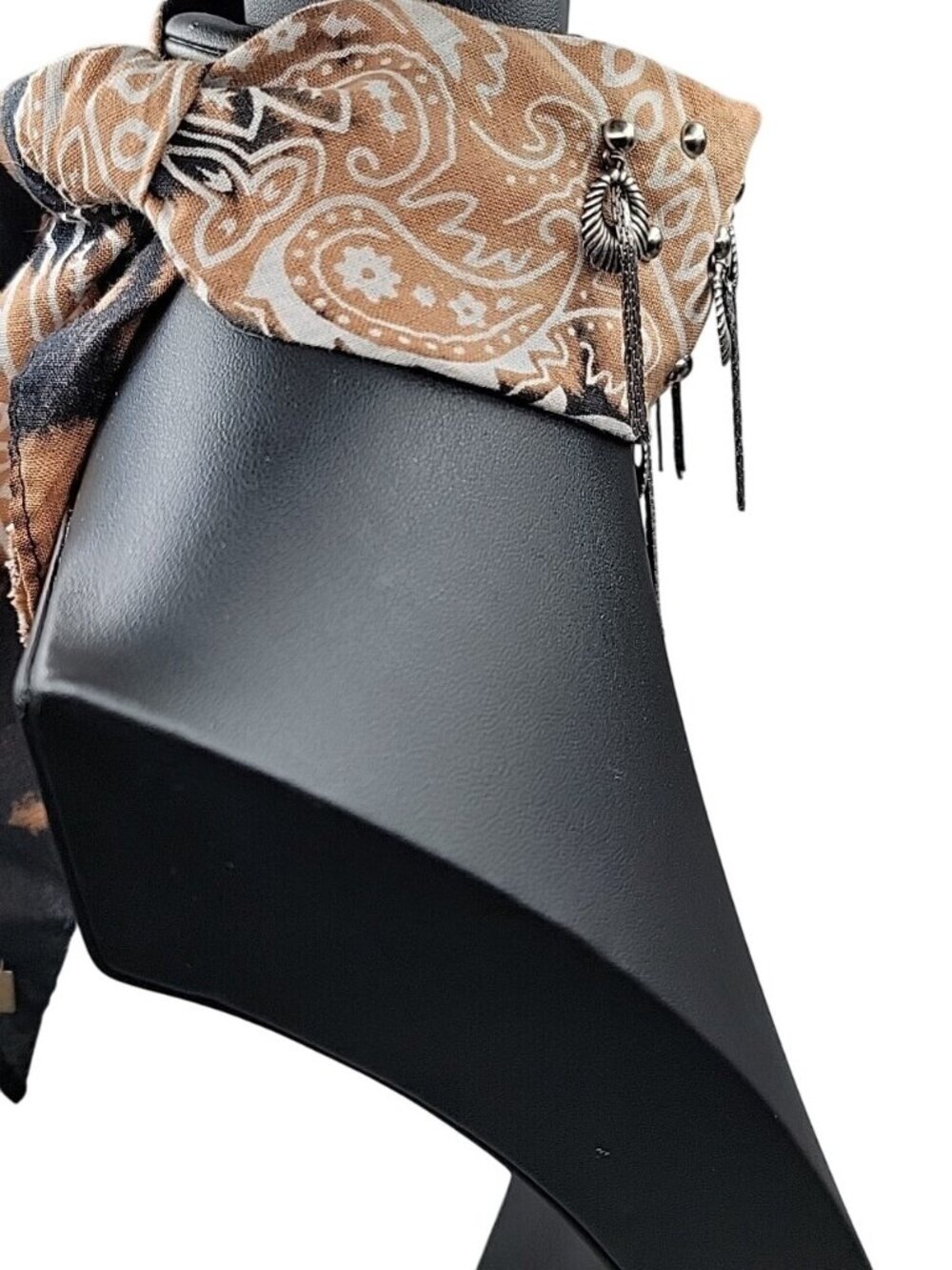 Dannijo Bandana Necklace Black Brown Print Silver Studs Fringe Boho Festival - Picture 10 of 13